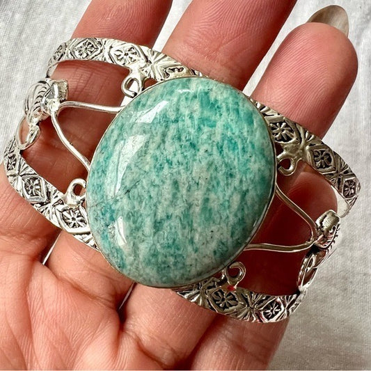 925 Peacekeeper Amazonite Round Cuff Bracelet
