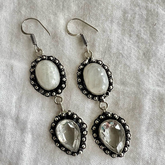 925 Gorgeous! Moonstone + Topaz Earrings