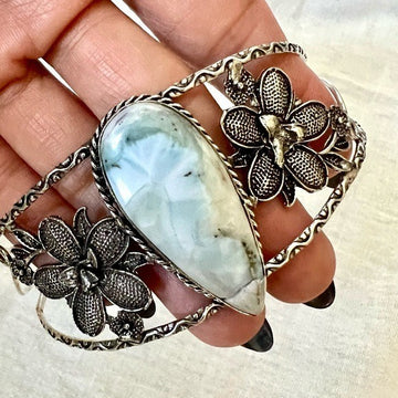 925 Calming Caribbean Larimar Cuff Bracelet *flaw*