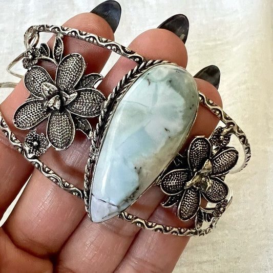925 Calming Caribbean Larimar Cuff Bracelet *flaw*