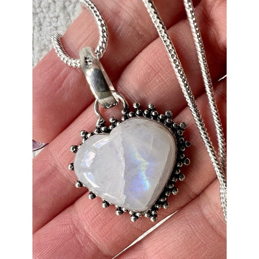925 INSANE Lightning Flash Moonstone Heart ❤️ Pendant Necklace