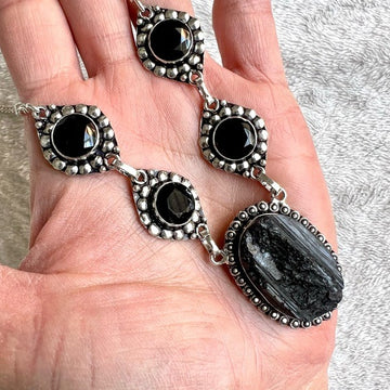 925 The SHIELD Black Tourmaline + Onyx Necklace Pendant