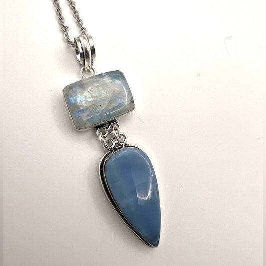 925 HIGH⚡️VIBE Owyhee Opal + Moonstone Pendant Necklace