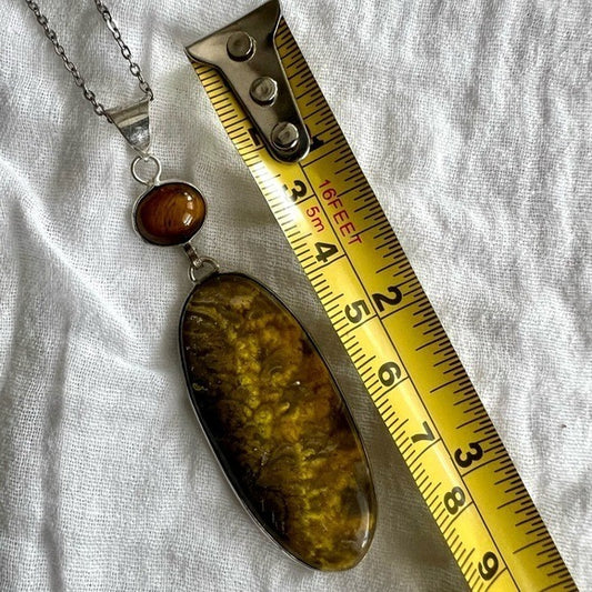 925 Positive Vibes! Bumble Bee Jasper + Tigers Eye Pendant Necklace