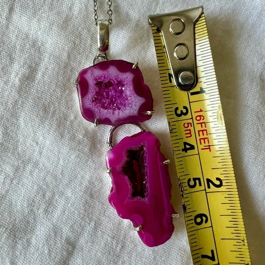 925 Pink Window Micro Quartz Crystal Pendant Necklace