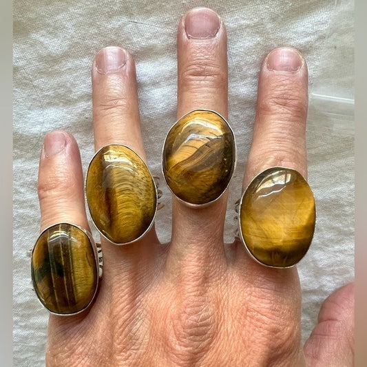 925 Solar Power Courage Tigers Eye Ring 8, 9, 10, 10.5