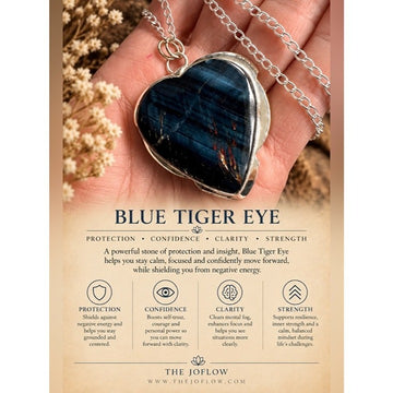 925 HAWKS EYE Blue Tigers Eye Heart Pendant Necklace