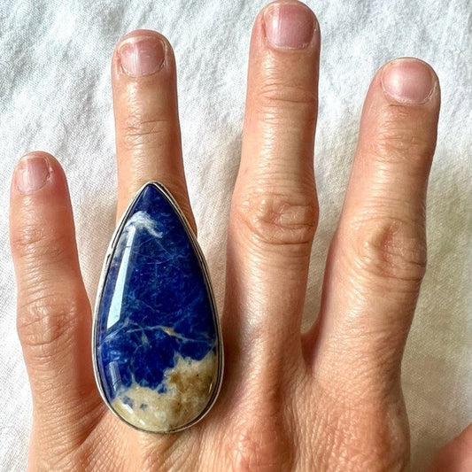 925 Massive! Spiritual Sodalite Teardrop Ring 6.25