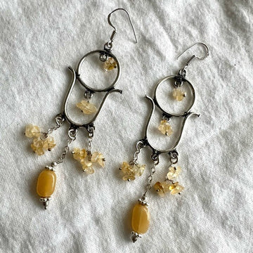 925 Long Citrine Chandelier Dangle Earrings