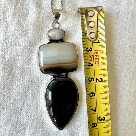 925 The Shield! Ombré Banded Onyx Pendant Necklace