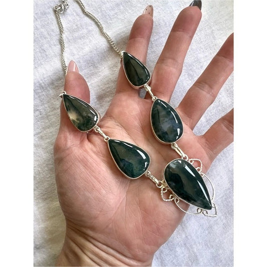 925 EARTH NECKLACE Moss Agate 5 Stone Necklace