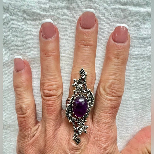 925 Ornamental Crown Amethyst Ring 7.5