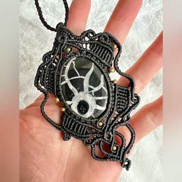 Artisan Handwoven Hemp Septarian Necklace