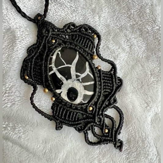 Artisan Handwoven Hemp Septarian Necklace