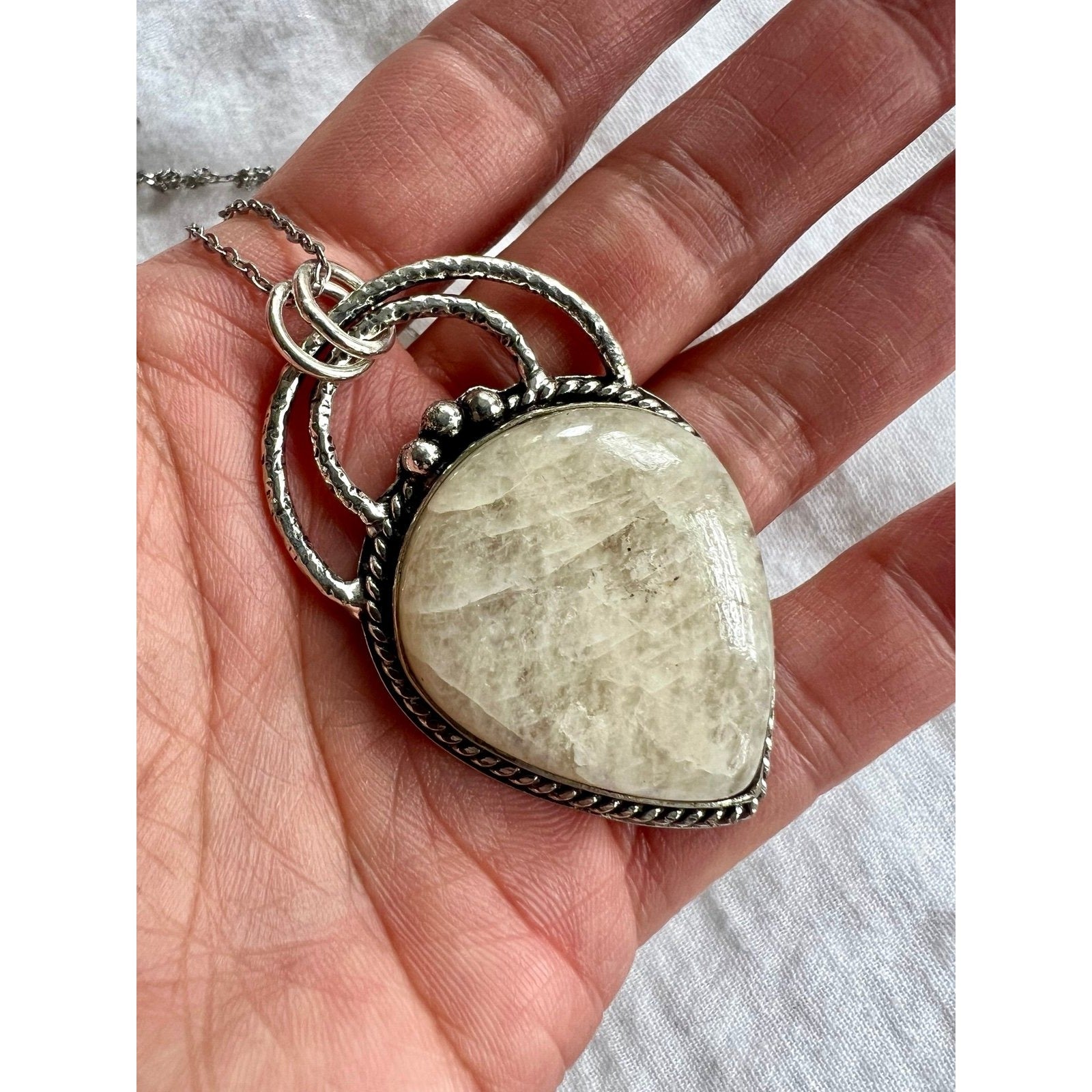 925 Heart + Solar Chakra PEACH MOONSTONE Pendant Necklace