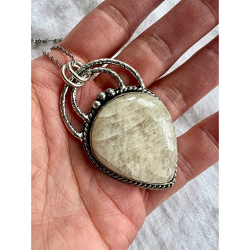 925 Heart + Solar Chakra PEACH MOONSTONE Pendant Necklace