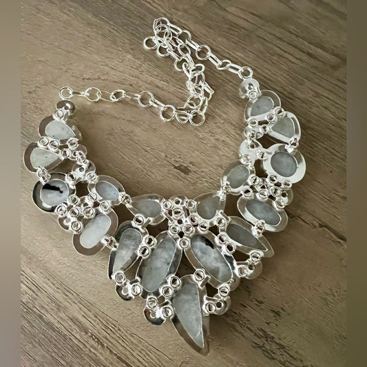 925 LUNA GODDESS Rainbow Flash Moonstone Goddess Collar Bib Necklace