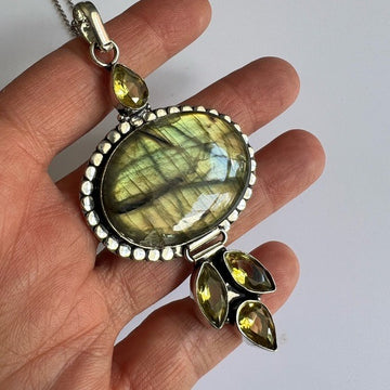 925 GOLD Sunset Flash Labradorite Necklace Pendant