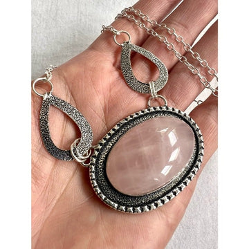 925 Rose Quartz Love Bomb Pendant Necklace