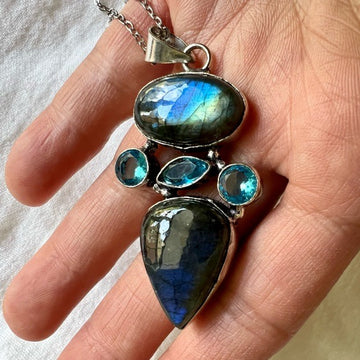 925 Multi Stone Blue Flash Labradorite Pendant Necklace