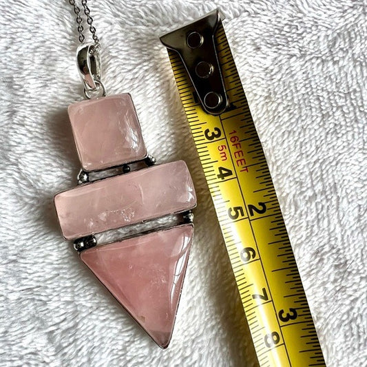 925 SELF LOVE 3 Stone Rose Quartz Pendant Necklace