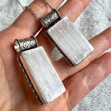 925 RAW Selenite Crystal Charge Pendant Necklace