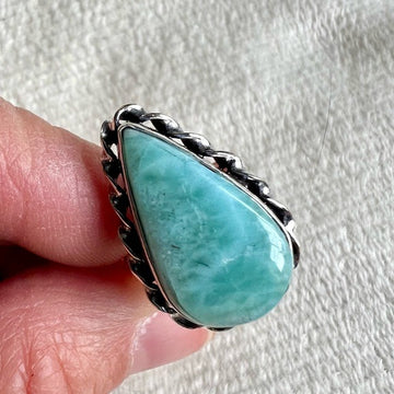 925 Calming Caribbean Teardrop Larimar Ring 6.5