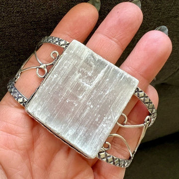 925 MASSIVE! Raw Selenite Crystal Charging Cuff Bracelet