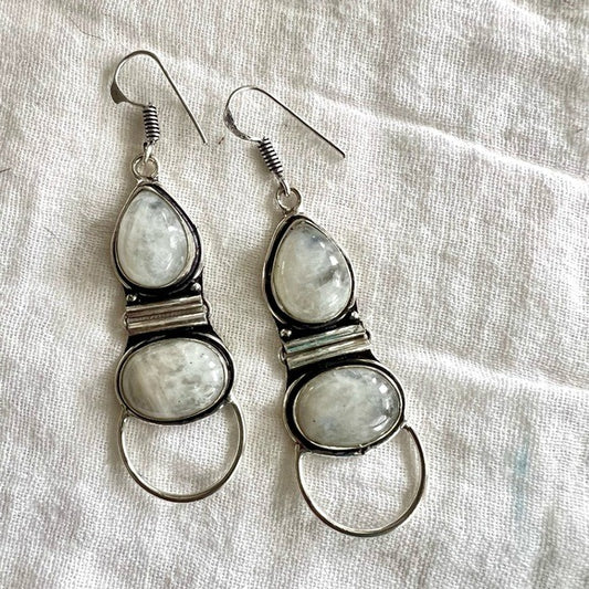 925 Modern Elegant Rainbow Monstone Earrings
