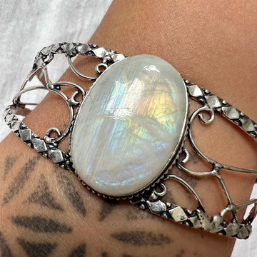 925 Rainbow FLASH Moonstone Ethereal Cuff Bracelet