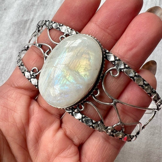 925 Rainbow FLASH Moonstone Ethereal Cuff Bracelet