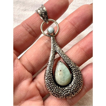 925 Caribbean Larimar Elegant Pendant  Necklace