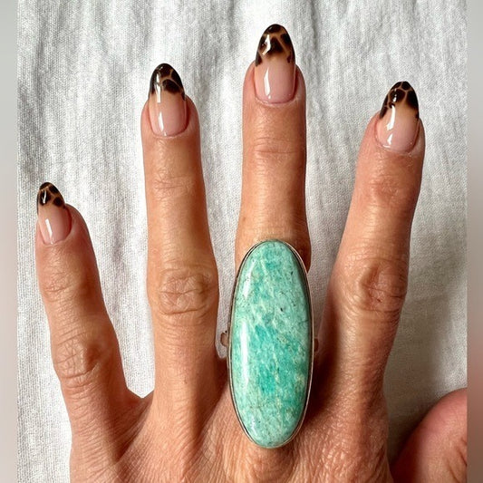 925 Long Elegant Peacekeeper Amazonite Ring 10