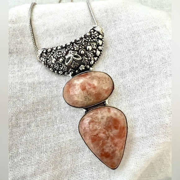 925 Metaphysical Double SUNSTONE Ornate Necklace Pendant