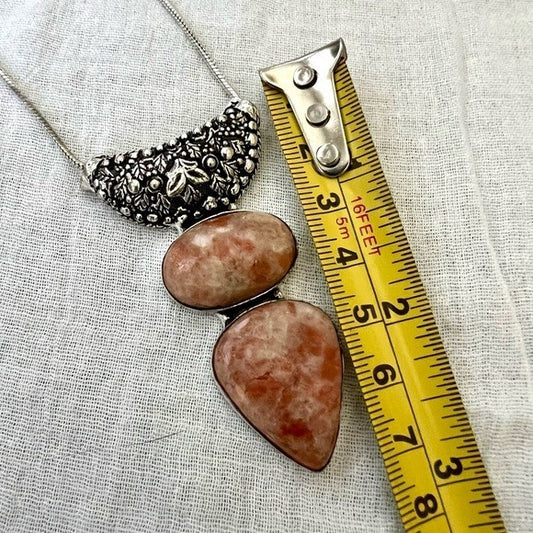 925 Metaphysical Double SUNSTONE Ornate Necklace Pendant