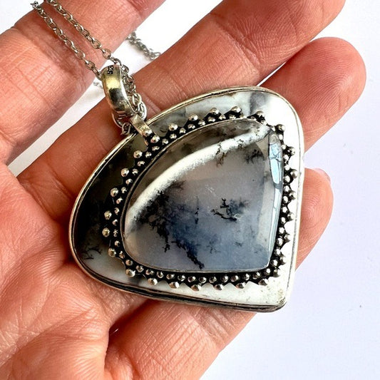 925 GORGEOUS Layered Double Dendritic Agate Dendrite Pendant Necklace