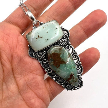 925 STUNNING Double Boulder Chrysoprase Necklace Pendant