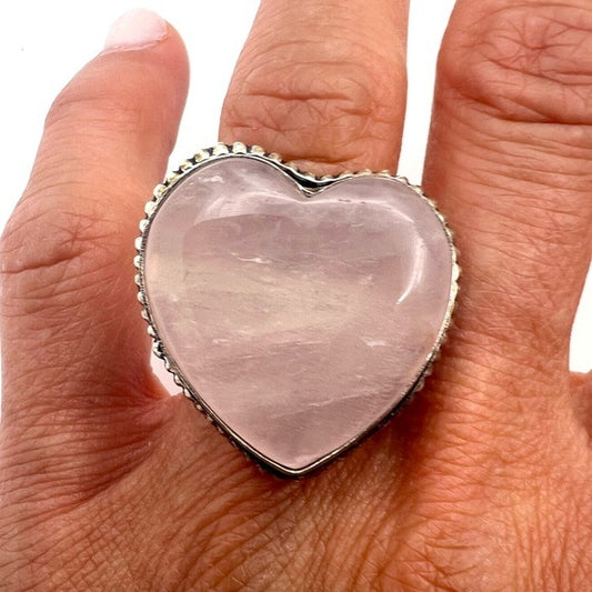 925 SELF LOVE Rose Quartz ❤️ Heart Ring 6.5