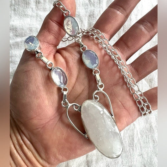 925 Crystal Charging Selenite + Opalite Necklace