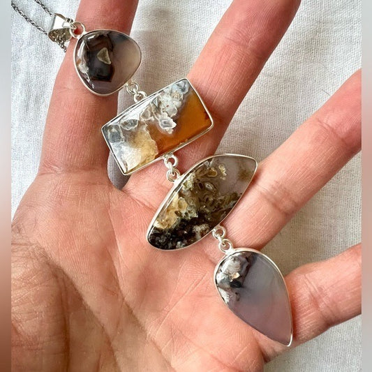 925 Montana Moss Agate Long Cleavage Pendant Necklace