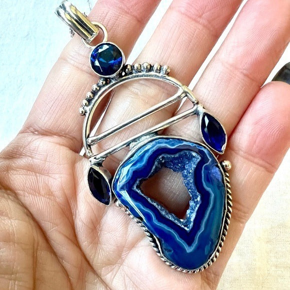 925 Third Eye Chakra Micro Quartz Window Agate Necklace Pendant