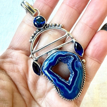 925 Third Eye Chakra Micro Quartz Window Agate Necklace Pendant