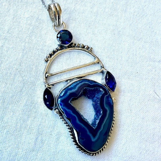 925 Third Eye Chakra Micro Quartz Window Agate Necklace Pendant