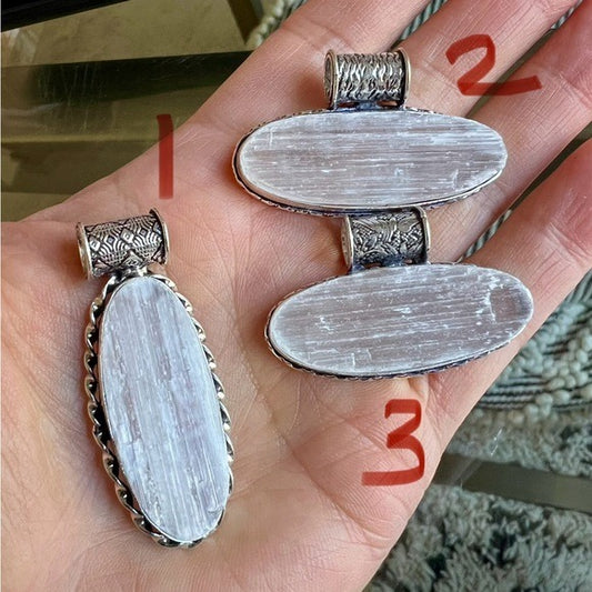 925 Raw Selenite Crystal Charging Pendant Necklace