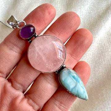 925 Amethyst + Rose Quartz + Larimar Pendant Necklace