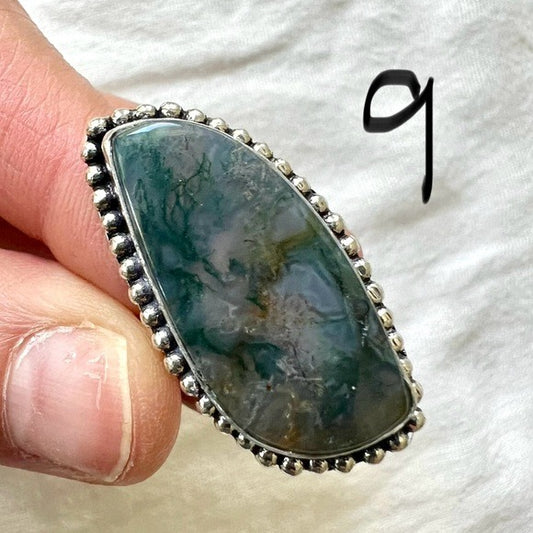 925 You Choose! Earth Stone Moss Agate Ring 7.5, 8.75, 9, 10.75