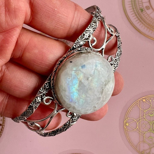 925 Flash Rainbow Moonstone Cuff Bracelet