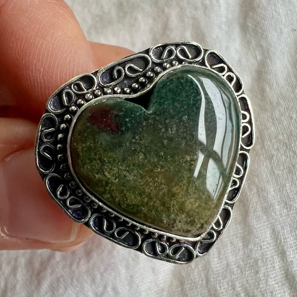 925 Dragon Bloodstone ❤️ Heart Ring 8