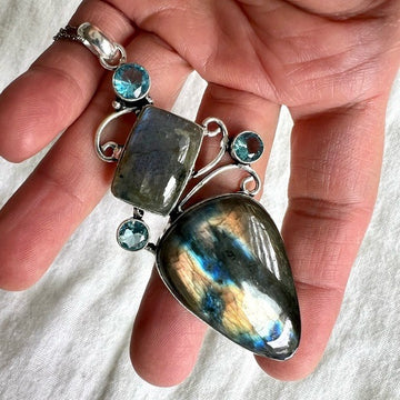 925 Insane Rose Gold Flash Dark Labradorite Pendant Necklace