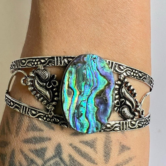 925 Healing Energy Abalone Shell Cuff Bracelet